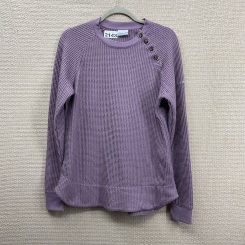 Columbia Mauve Houndstooth Button Placket Waffle Chillin‎ Sweater Women Size M